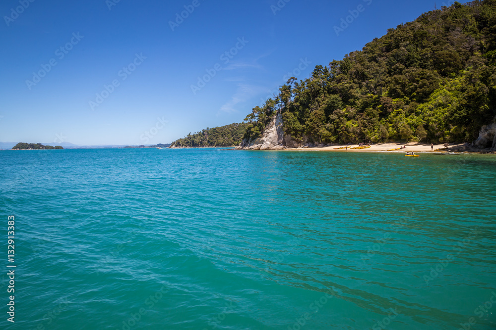 Beautiful landscape with blue ocean and clear sky, Abel Tasman New Zealand