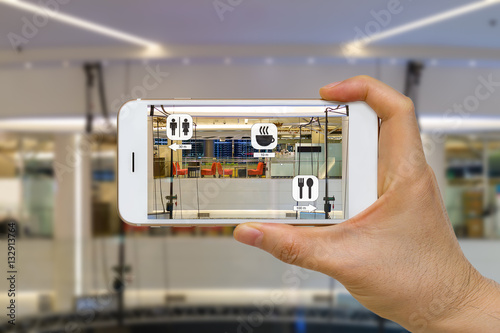 Application of Augmented Reality or AR for Navigation Concept in Mall Looking for Coffee Shop, Restaurant, and Restroom