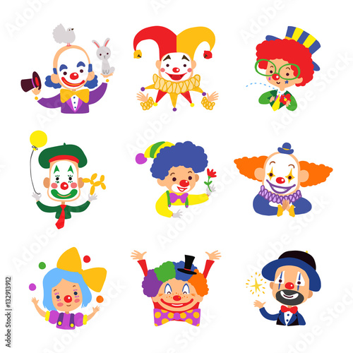 Set of clown cartoon icon isolated on white background. Vector illustration.