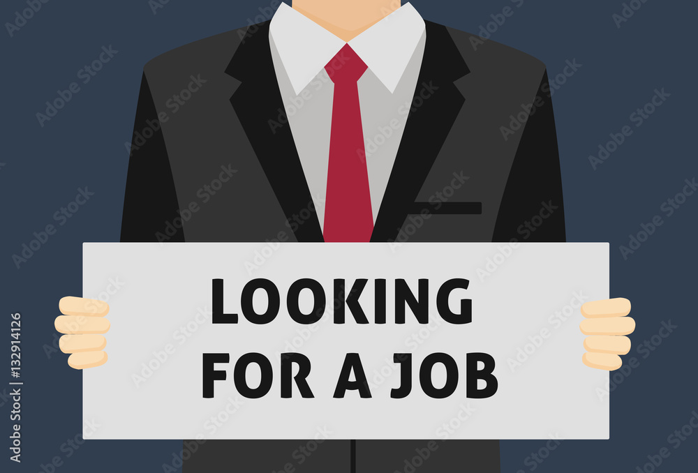 Looking For A Job, Unemployed People Holding A Paper with 'Looking For A Job' Sign