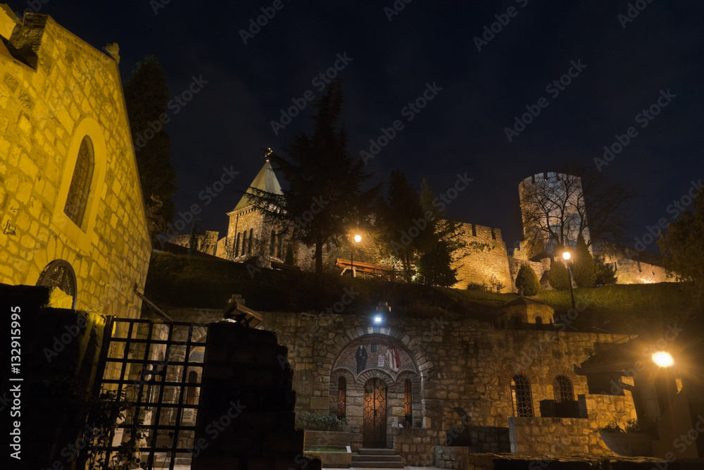 Fototapeta premium Small church inside Kalemegdan fortress at twilight, Belgrade, Serbia