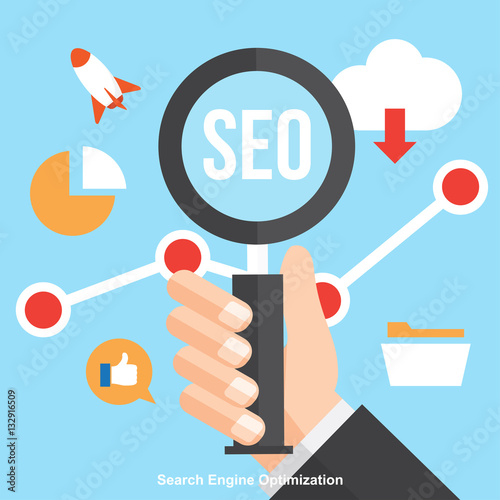 SEO , Search Engine Optimization. Digital Marketing. Icons set of analytics search , information and website.Vector Illustration.