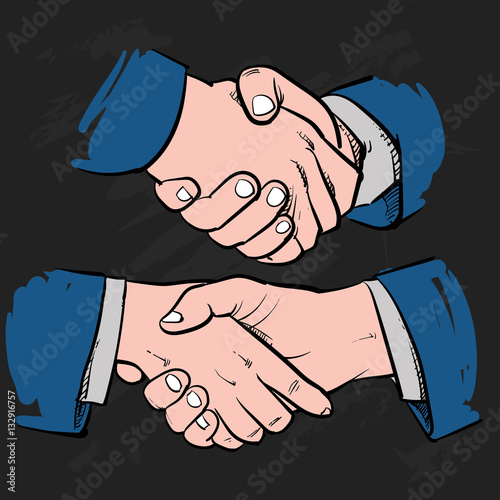 Drawing Business handshake on black background. Successful peopl