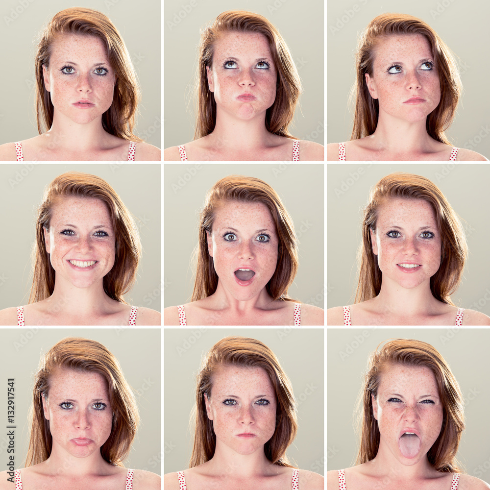 beautiful redhead caucasian young woman collection set of face e beautiful redhead caucasian young woman collection set of face e