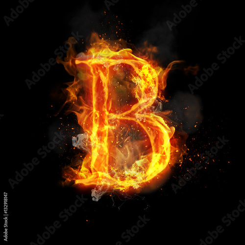 Fire letter B of burning flame light