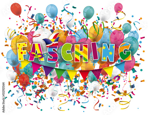 Fasching Luftballons mit Narrenkappe, Konfetti und Masken