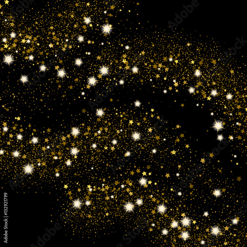 Golden sparkle light effect sand. Gold glittering star