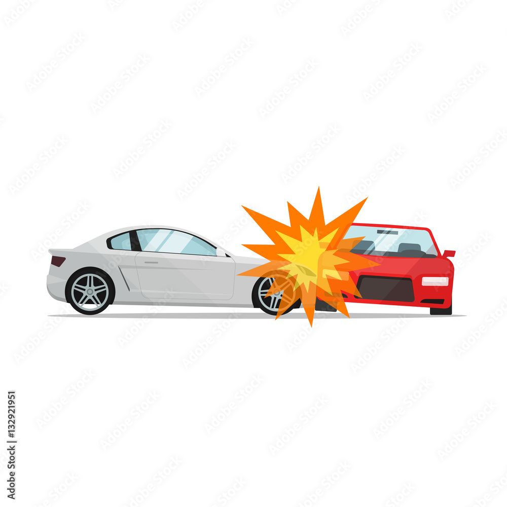 Car crash vector illustration flat cartoon style, two automobiles  collision, auto accident scene side and front Stock Vector | Adobe Stock