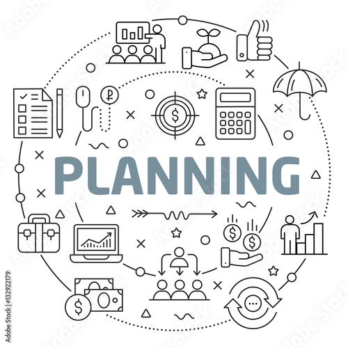 Vector Line Art Illustration in Flat styles planning