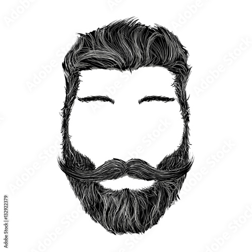 Human head with the hairstyle, mustache and beard isolated on wh