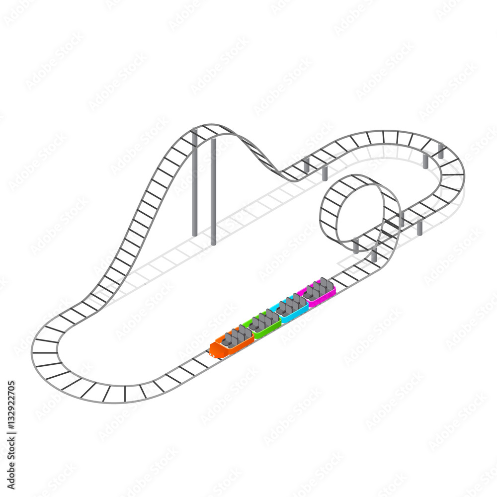 Fototapeta premium Roller Coaster Attraction Isometric View. Vector