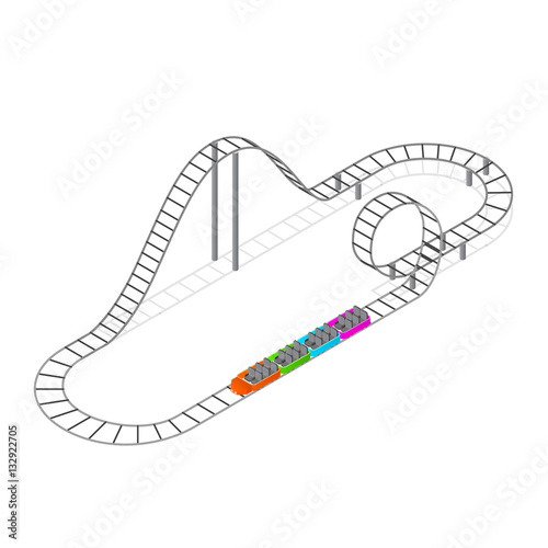Roller Coaster Attraction Isometric View. Vector