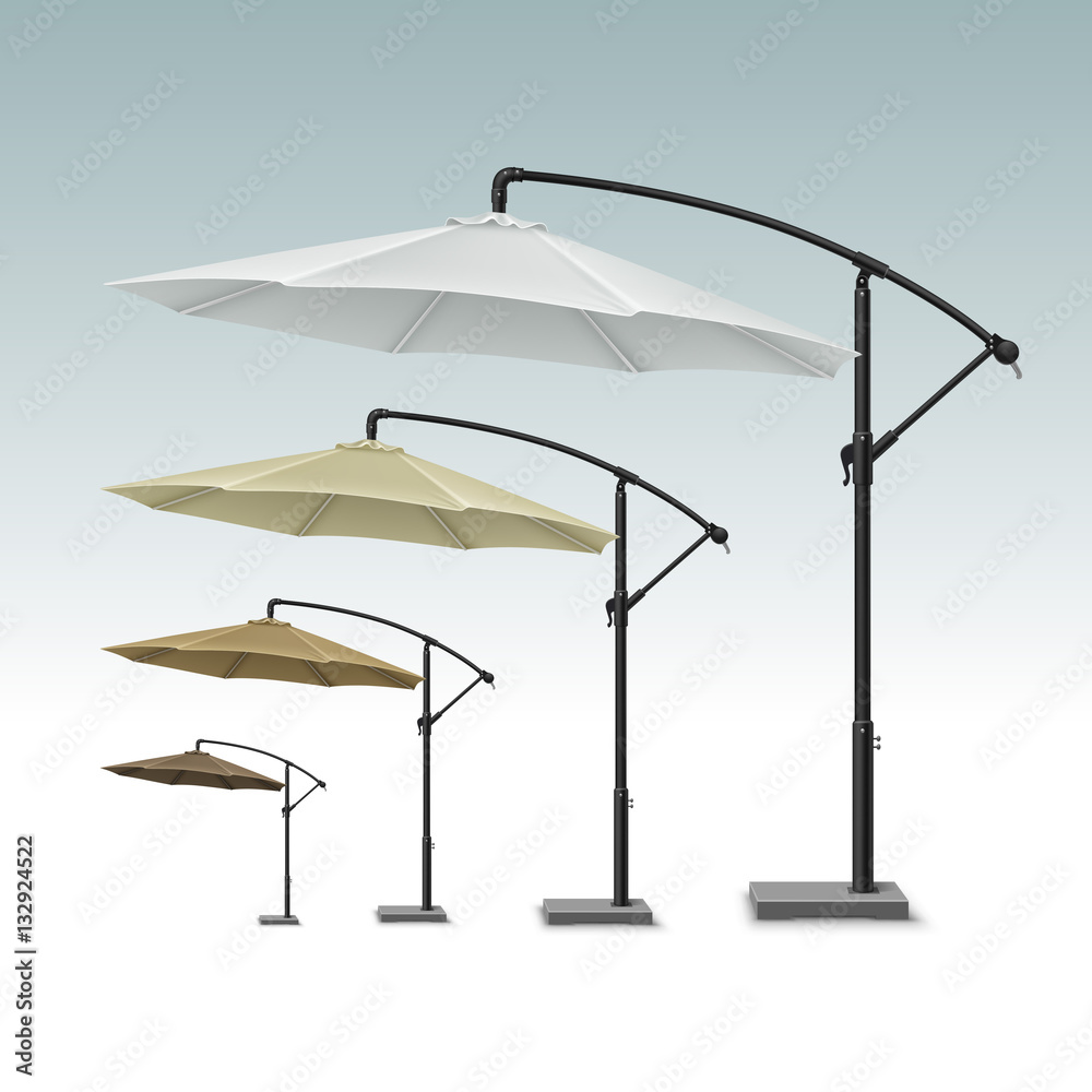 Vector Set of Brown Beige White Blank Patio Outdoor Beach Cafe Bar Pub  Lounge Restaurant Round Umbrella Parasol for Branding Top Side View Mock up  Close up Isolated on White Background Stock