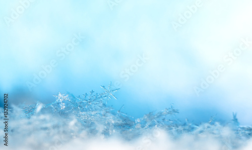 natural snowflakes on snow, photo real snowflakes during a snowfall, under natural conditions at low temperature © vadim_fl