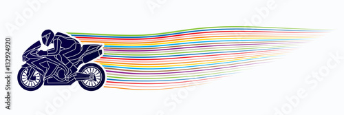 Motorcycle racing side view with line movement graphic vector.