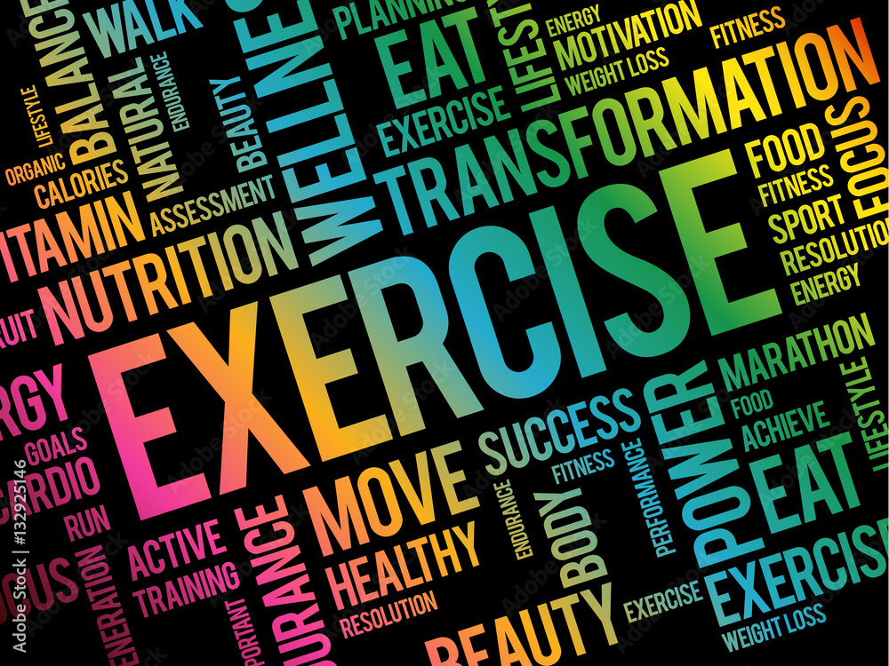 EXERCISE word cloud collage, health concept background Stock Vector ...