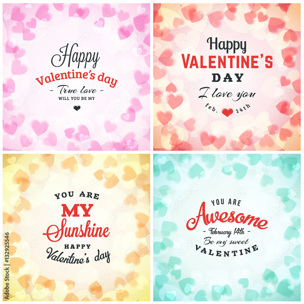 Valentines Day Greeting Card or Poster Design Template. Vintage Typographic Design and Abstract Vector Background. Happy Valentines Day Background