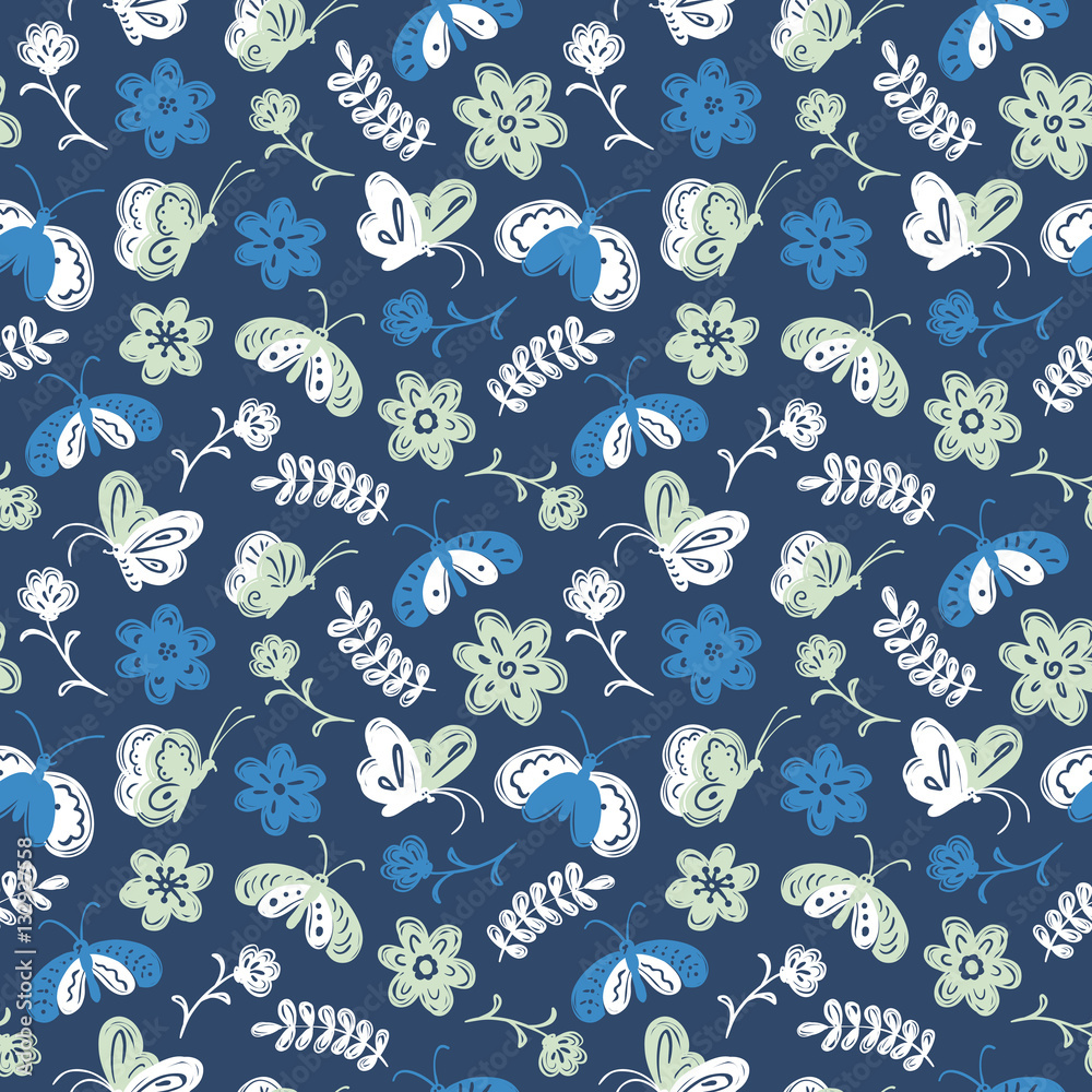 Children's doodle style vector seamless pattern with cute butter