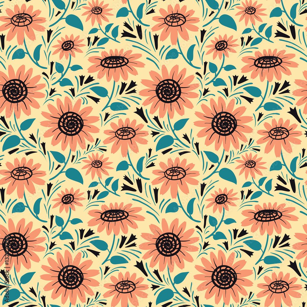 Decorative sunflowers seamless pattern Decorative sunflowers seamless pattern