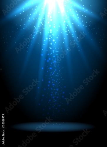 Magic light vector background. Blue holiday spotlight wallpaper with stars or sparkles