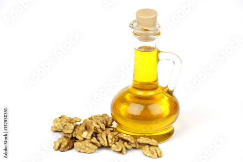 Walnut oil is poured into the bottle