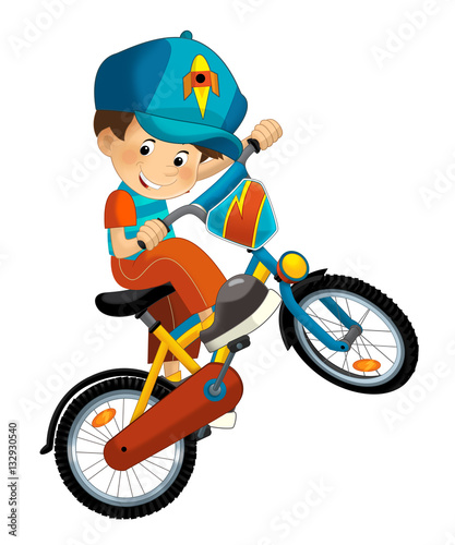 Fototapeta Naklejka Na Ścianę i Meble -  Cartoon boy on the bicycle - isolated - illustration for children