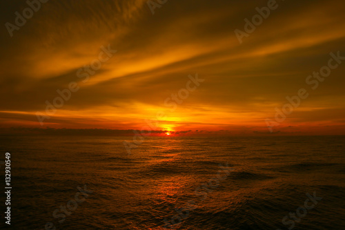 Scenic view of beautiful sunset above the sea. Beautiful cloud texture.