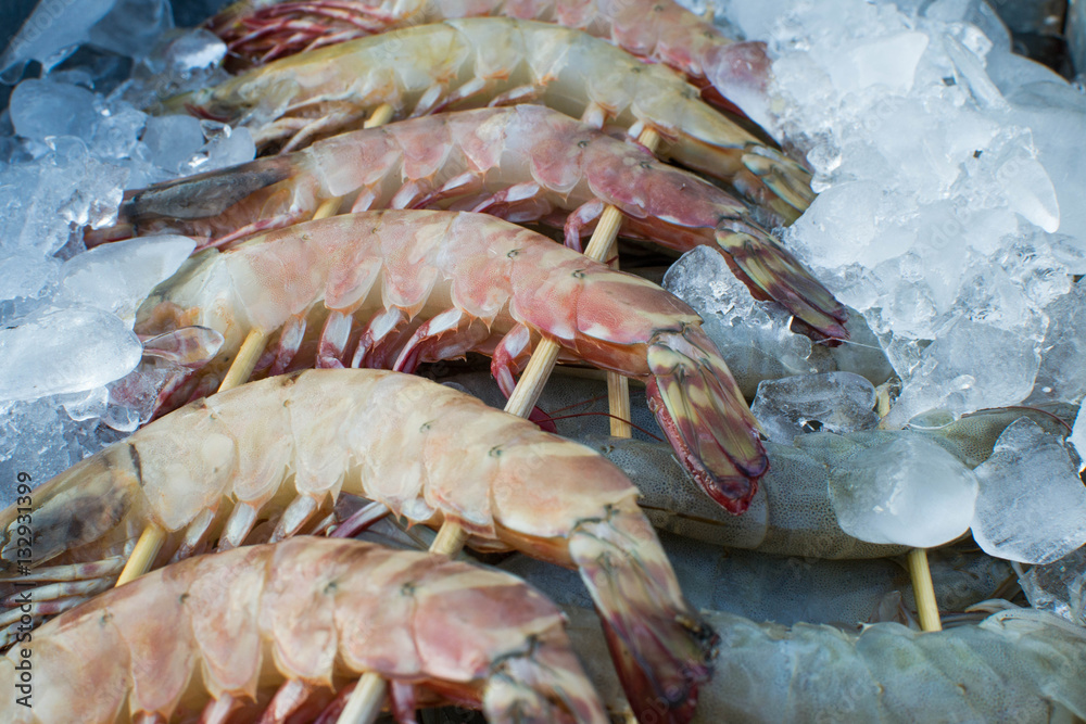 raw prawns on skewers raw prawns on skewers