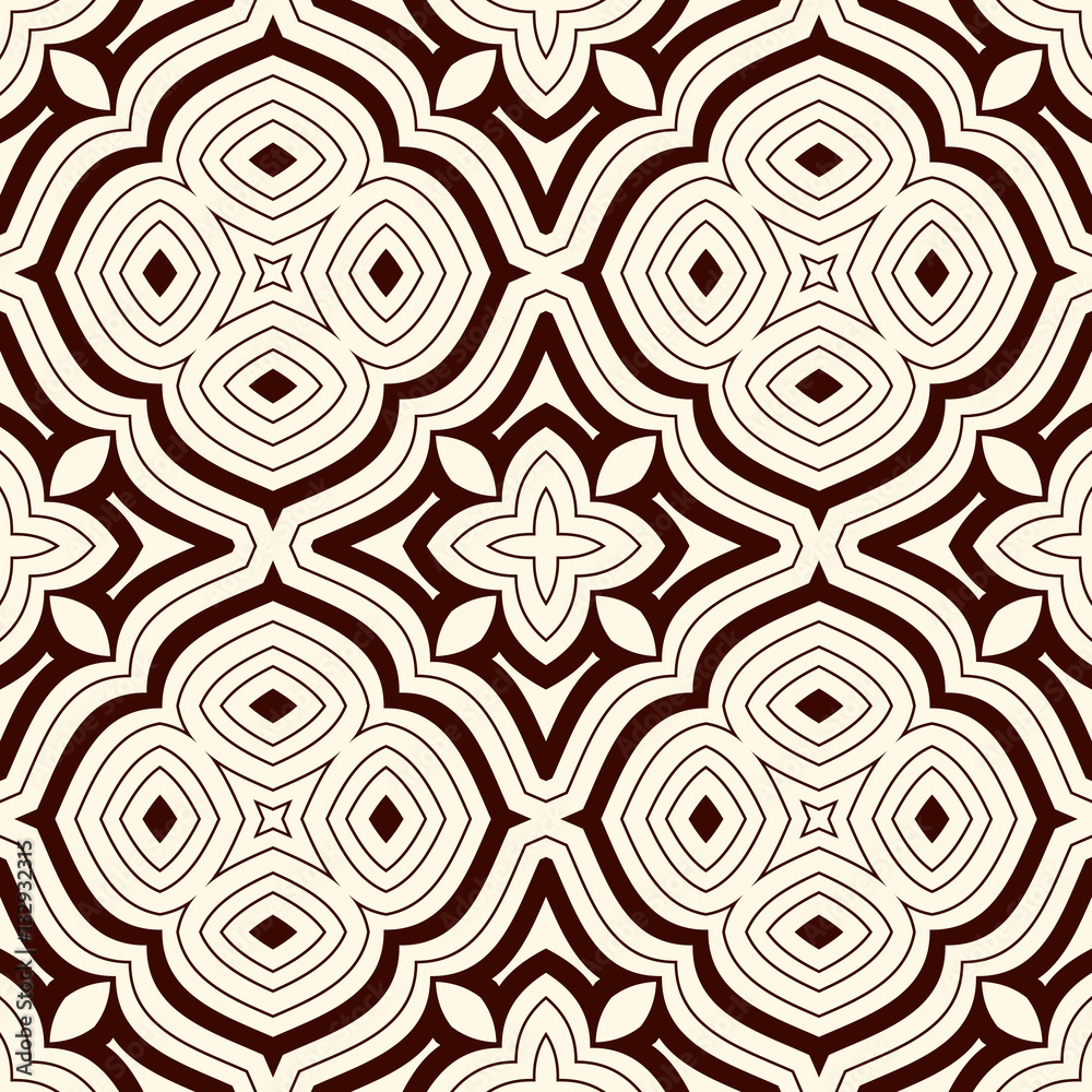 Outline seamless pattern with floral motif. Ornamental abstract background. Ethnic and tribal print.