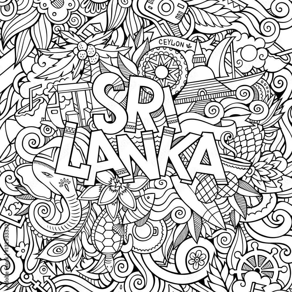 Sri Lanka country hand lettering and doodles elements