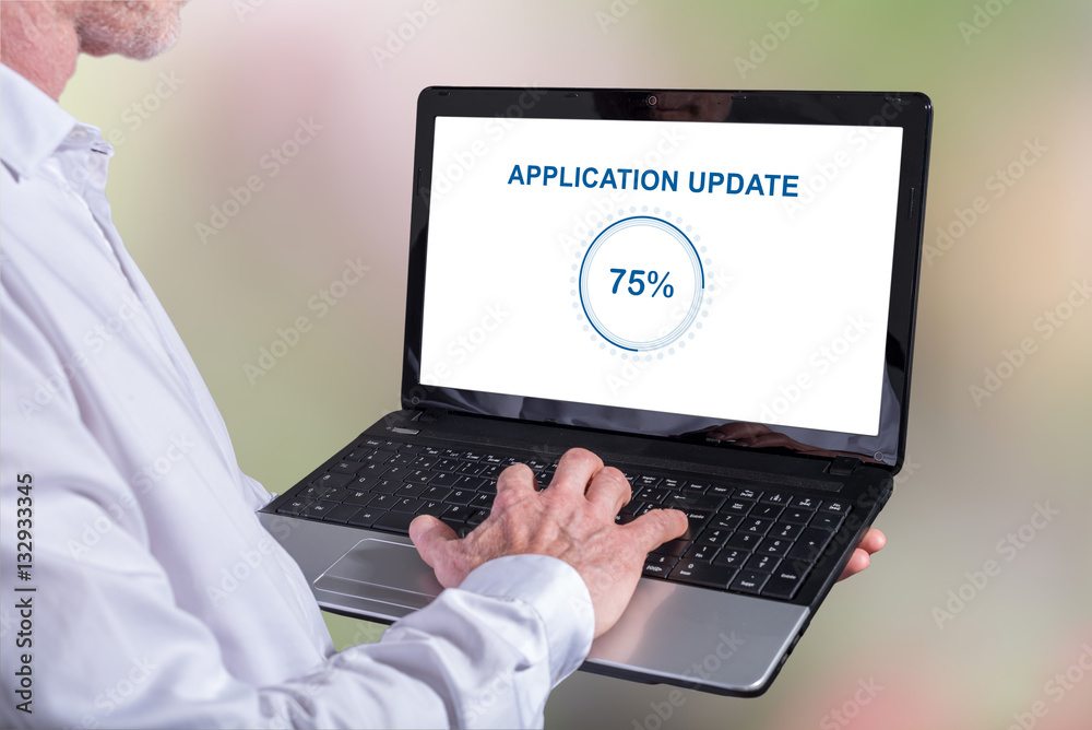 Application update concept on a laptop Application update concept on a laptop