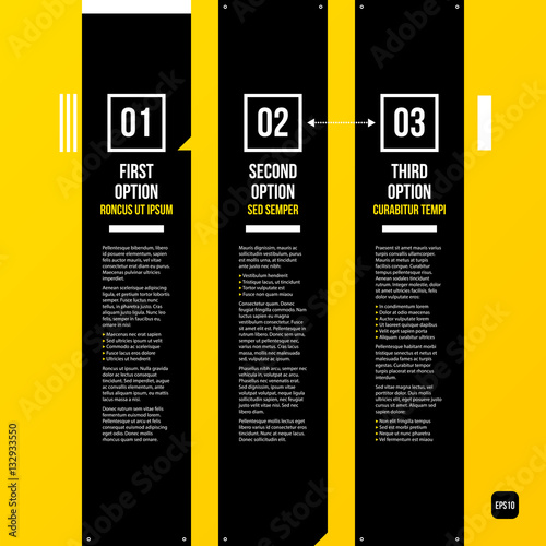 Modern corporate graphic design template with black elements on yellow background. Useful for advertising, marketing and web design.