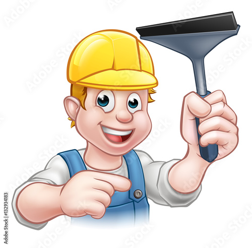 Window Cleaner Squeegee Cartoon Character