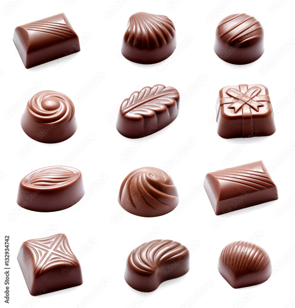 Fototapeta premium Collection of photos assortment of chocolate candies sweets