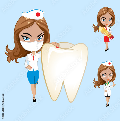 Vector illustration. Set of doctors or nurse in different poses.