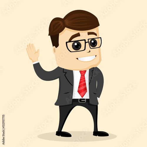 Vector flat illustration. Businessman or manager smiling and greating.