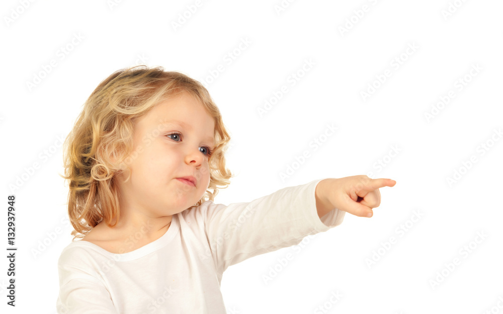 Cute kid pointing with his finger Cute kid pointing with his finger