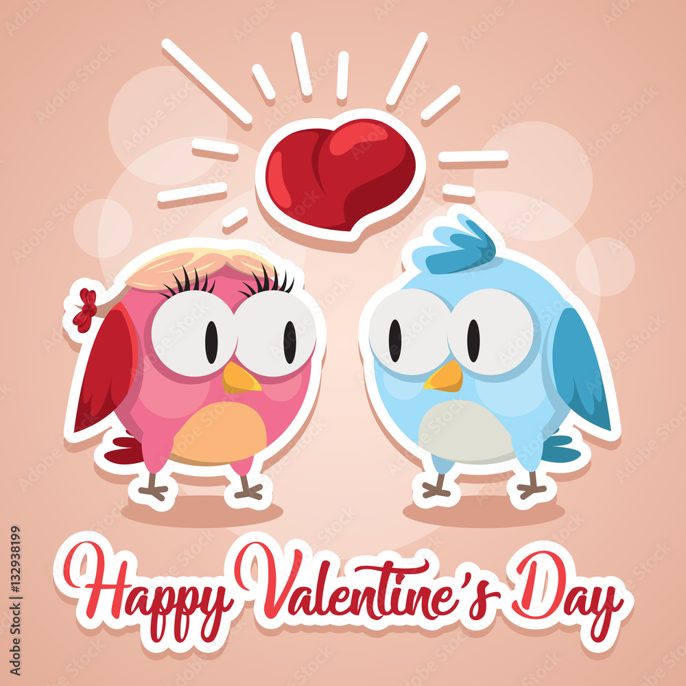 Greeting card love birds kissing happy Valentine Day vector illustration. Pattern design. Flyer or invitation Greeting card love birds kissing happy Valentine Day vector illustration. Pattern design. Flyer or invitation