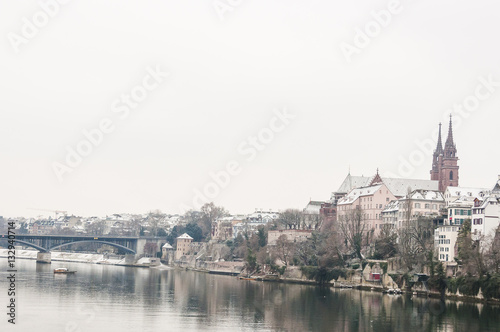 Basel, Stadt, Altstadt, Basel-Stadt, Rhein, Münster, Pfalz, Winter, Wettsteinbrücke, Rheinufer, Fluss, Fähre, Wintertag, Schweiz