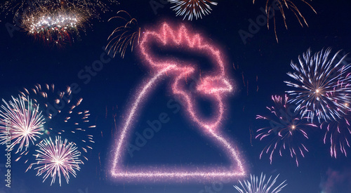 Illustration of fireworks in the shape of a rooster
(Chinese New Year)