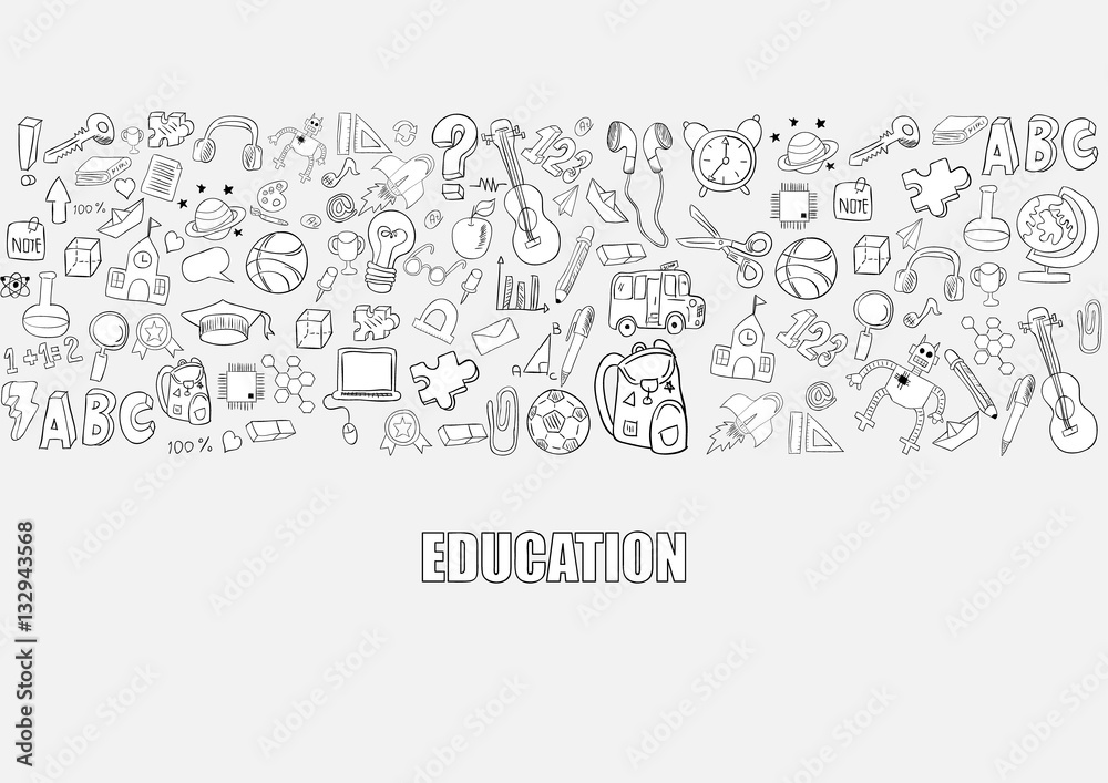 Education Objects background, drawing by hand vector