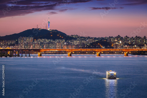 Seoul city and bridge and Han river, South Korea.