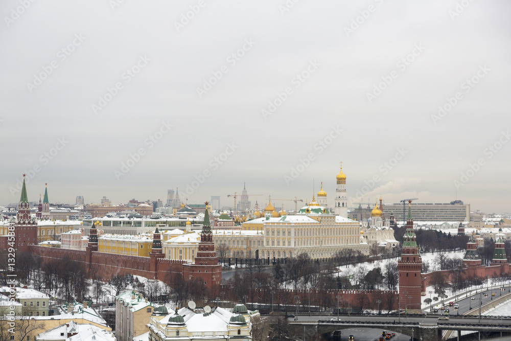 MOSCOW, RUSSIA - JANUARY 10, 2017: View of the capital city in the winter from the roof of the Cathedral of Christ the Savior