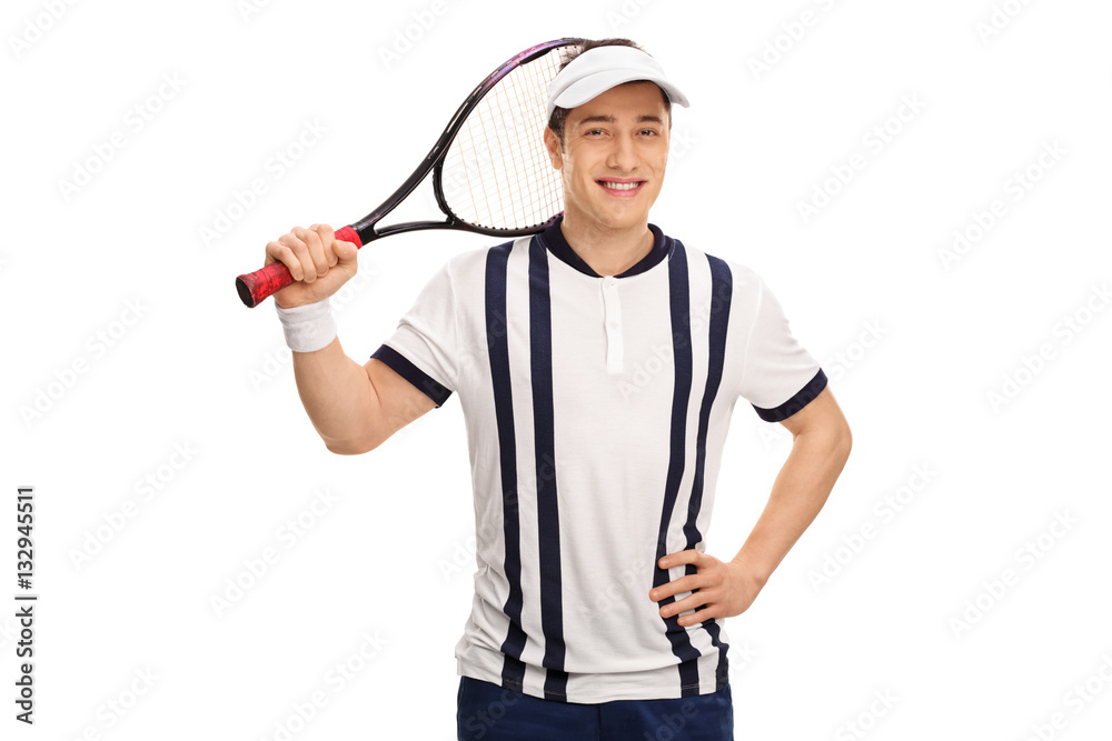Happy tennis player with a racket Happy tennis player with a racket
