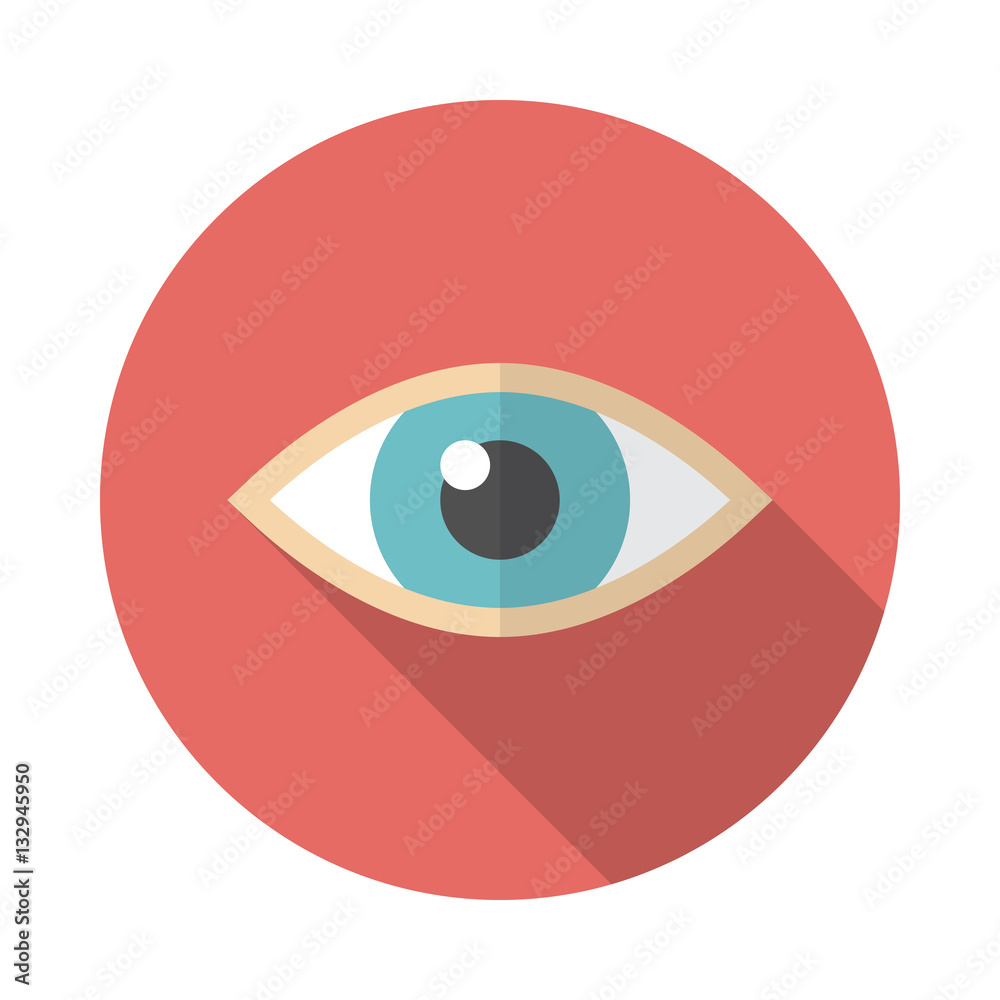 Eye icon with long shadow. Flat design style. Round icon. Eye silhouette. Simple circle icon. Modern flat icon in stylish colors. Web site page and mobile app design vector element. Eye icon with long shadow. Flat design style. Round icon. Eye silhouette. Simple circle icon. Modern flat icon in stylish colors. Web site page and mobile app design vector element.