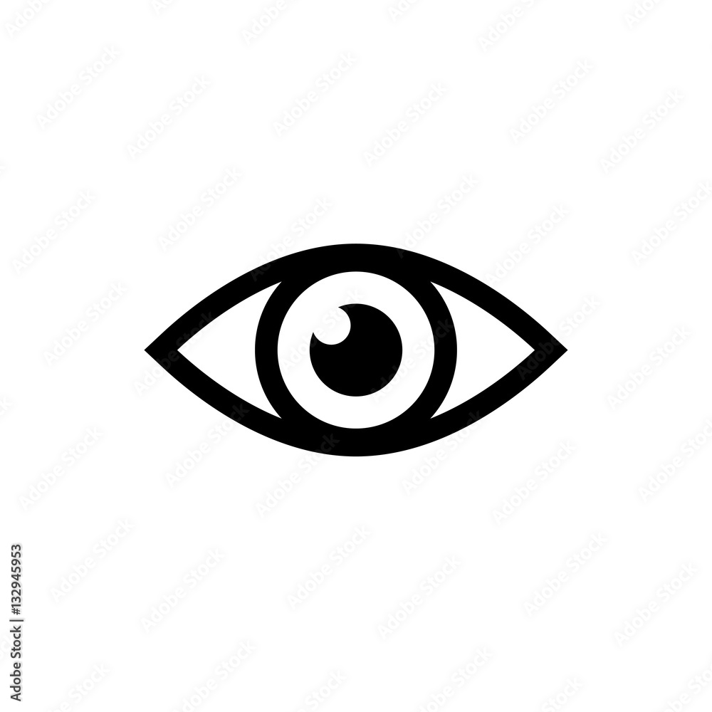 Eye icon. Black icon isolated on white background. Eye silhouette. Simple icon. Web site page and mobile app design vector element. Eye icon. Black icon isolated on white background. Eye silhouette. Simple icon. Web site page and mobile app design vector element.