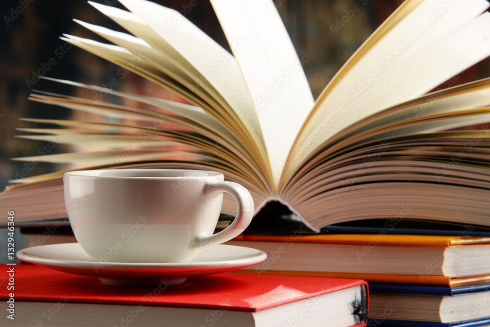 Obraz premium Composition with books and cup of coffee