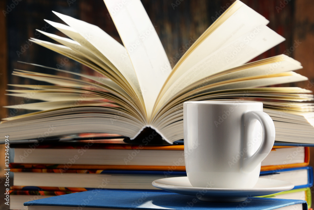 Composition with books and cup of coffee Composition with books and cup of coffee