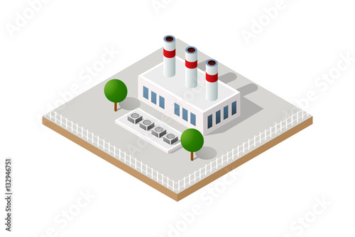 Vector isometric icon of factory infrastructure element industrial landscape and garbage recycling plant with buildings and trees