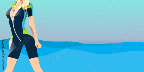 girl diver is at the water